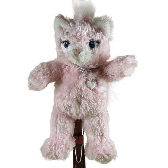 Build-A-Bear Pink Cat Plush Toy with Heart Charm - 8" Stuffed Animal - Picture 1 of 16